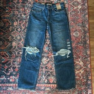 Blue Straight Leg Distressed Jeans